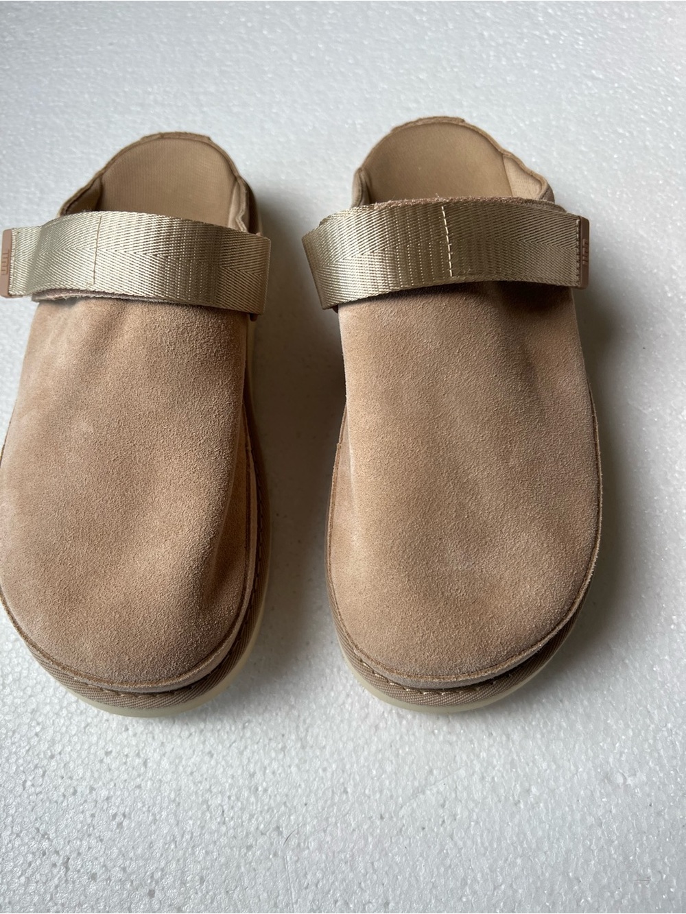 UGG Men's Beige/Tan Suede Slide Sandals with Adjustable Webbing Strap - Picture 6 of 8
